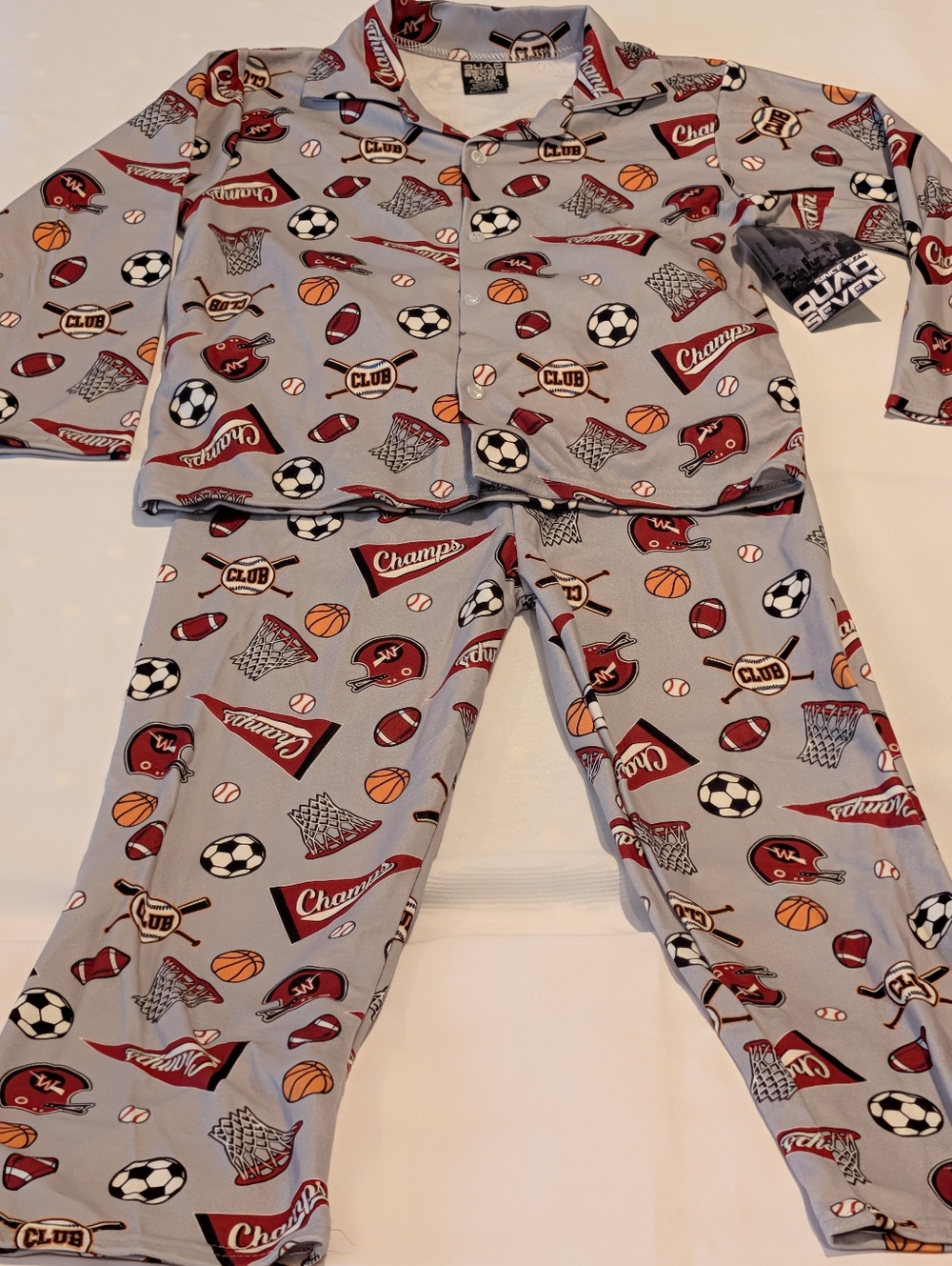 Boys 12/14 Quad Seven Flannel Fleece Pajamas - Gray Sports